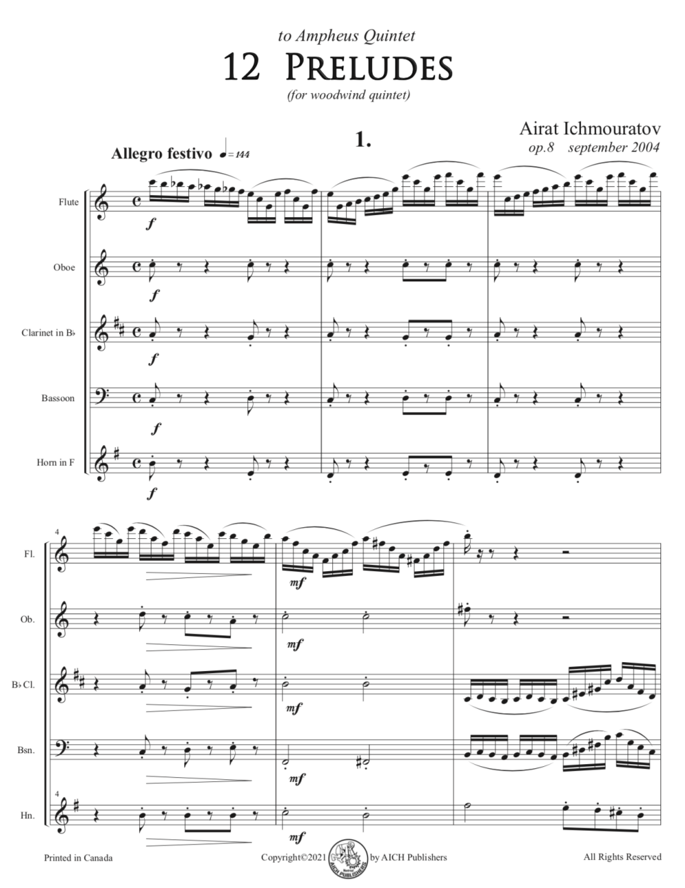 12 Preludes for Woodwind Quintet  Op.8 - Downloadable PDF - Image 3