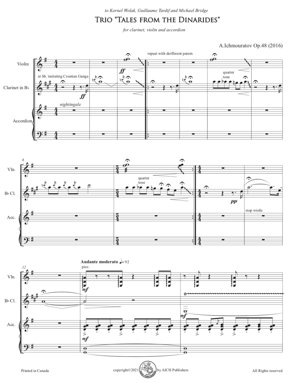 Trio for Clarinet, Violin and Accordion "Tales from the Dinarides" - Downloadable PDF - Image 2